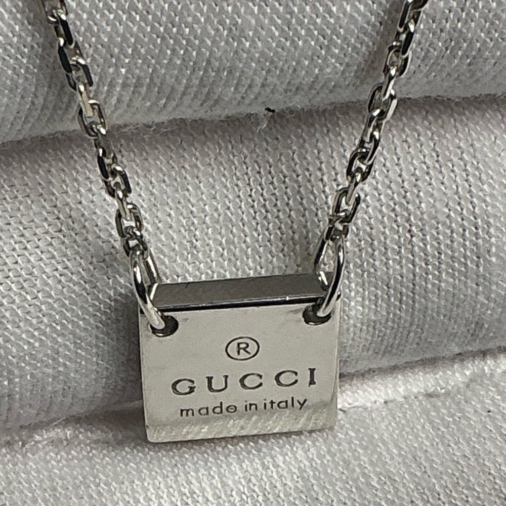 Authentic Gucci Square Plate Tag Pendant 925 Silver Necklace Signature Clasp - Picture 7 of 14